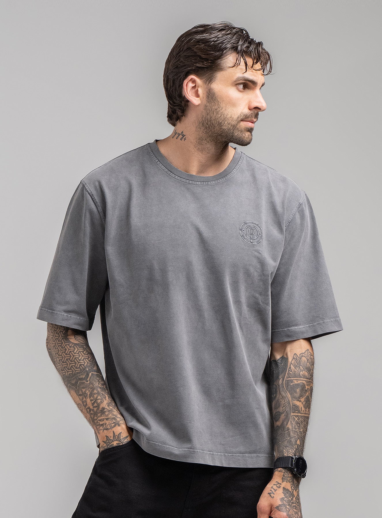 ThruDark: Men's Dissident Black Oversized Washed 290gsm Cotton T-Shirt