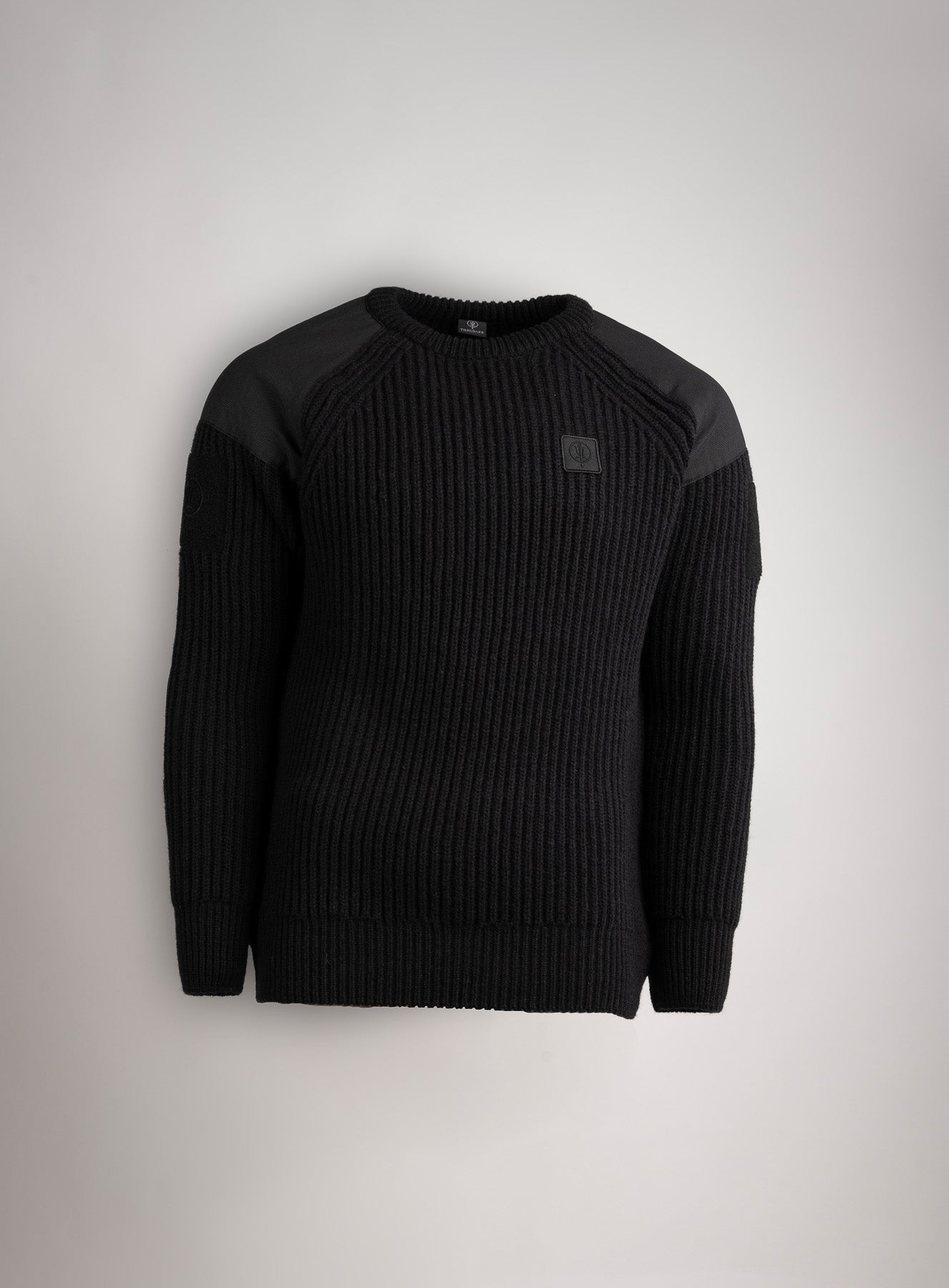 HeriTech Rib Knit Jumper 100% Wool Black Sweater ThruDark