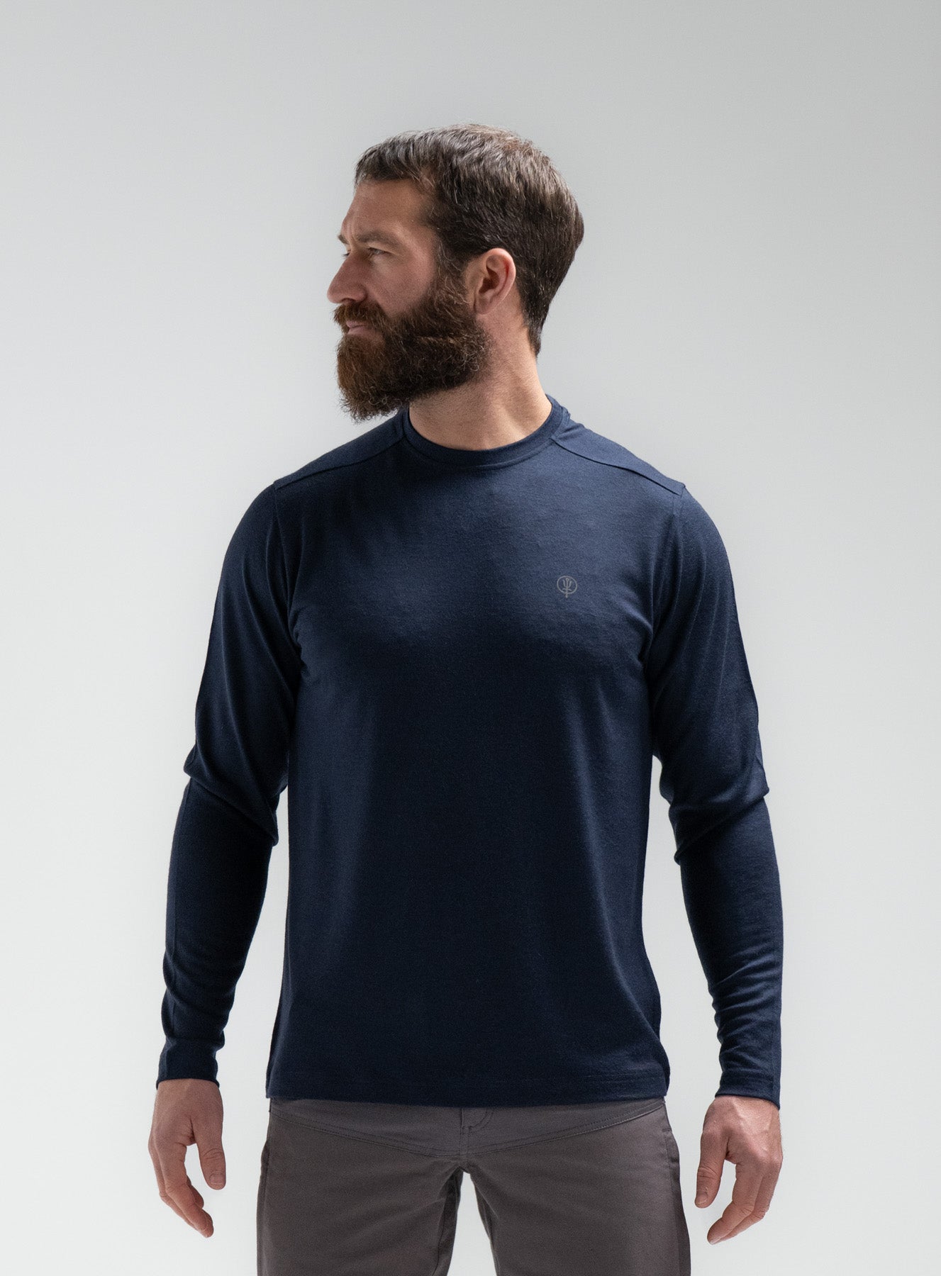 Men's Midnight Navy Merino Wool Long Sleeve T-Shirt For Hot