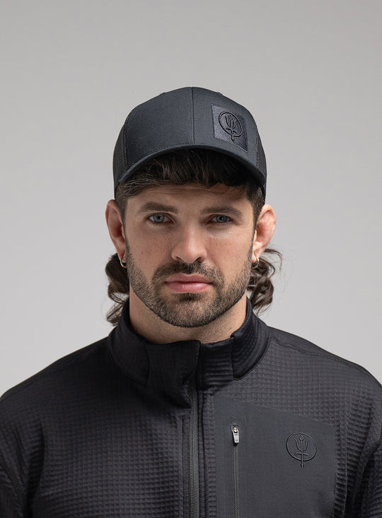 Black Mark Trucker Cap | Black Snap Back Hat with Insignia Logo | ThruDark