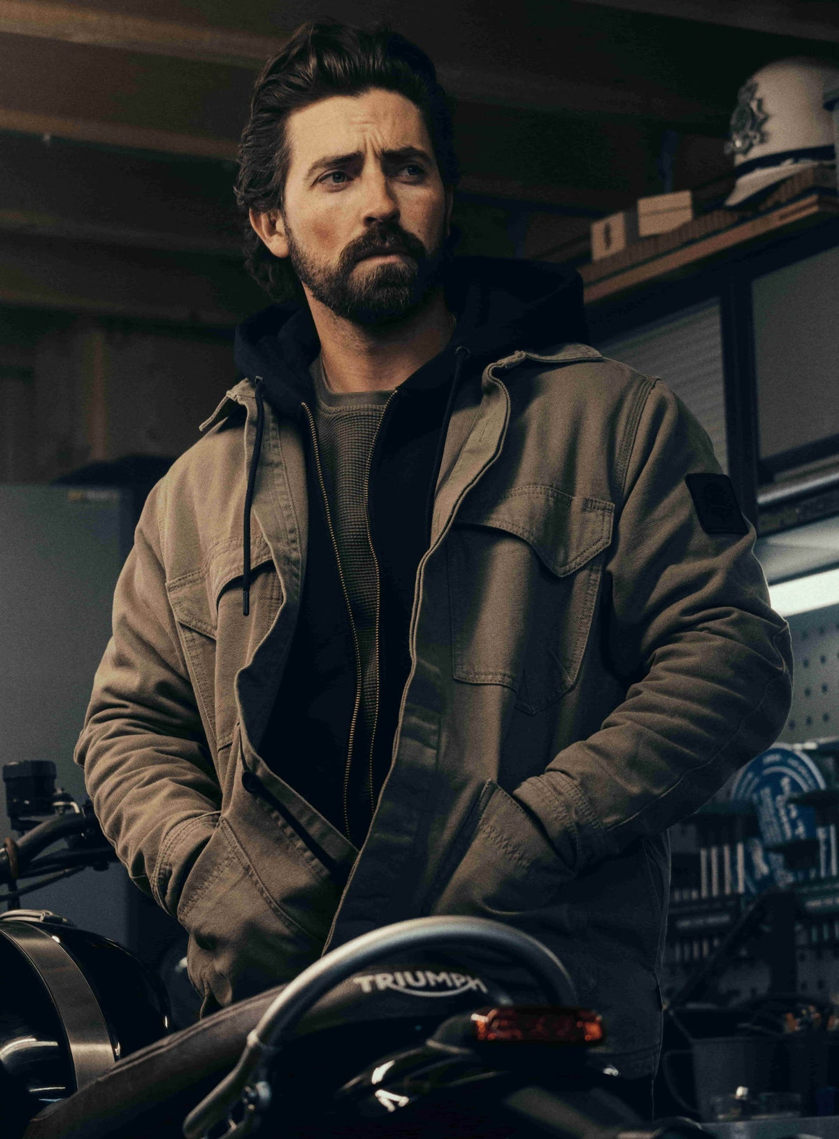 An in the field image of Men's Dissident Canvas Jacket in Khaki (ITF)