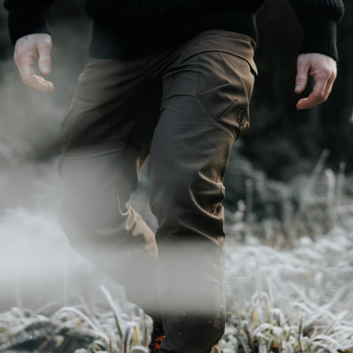 An in the field image of Men's HeriTech Sylvan Trousers in Earth Brown (ITF)