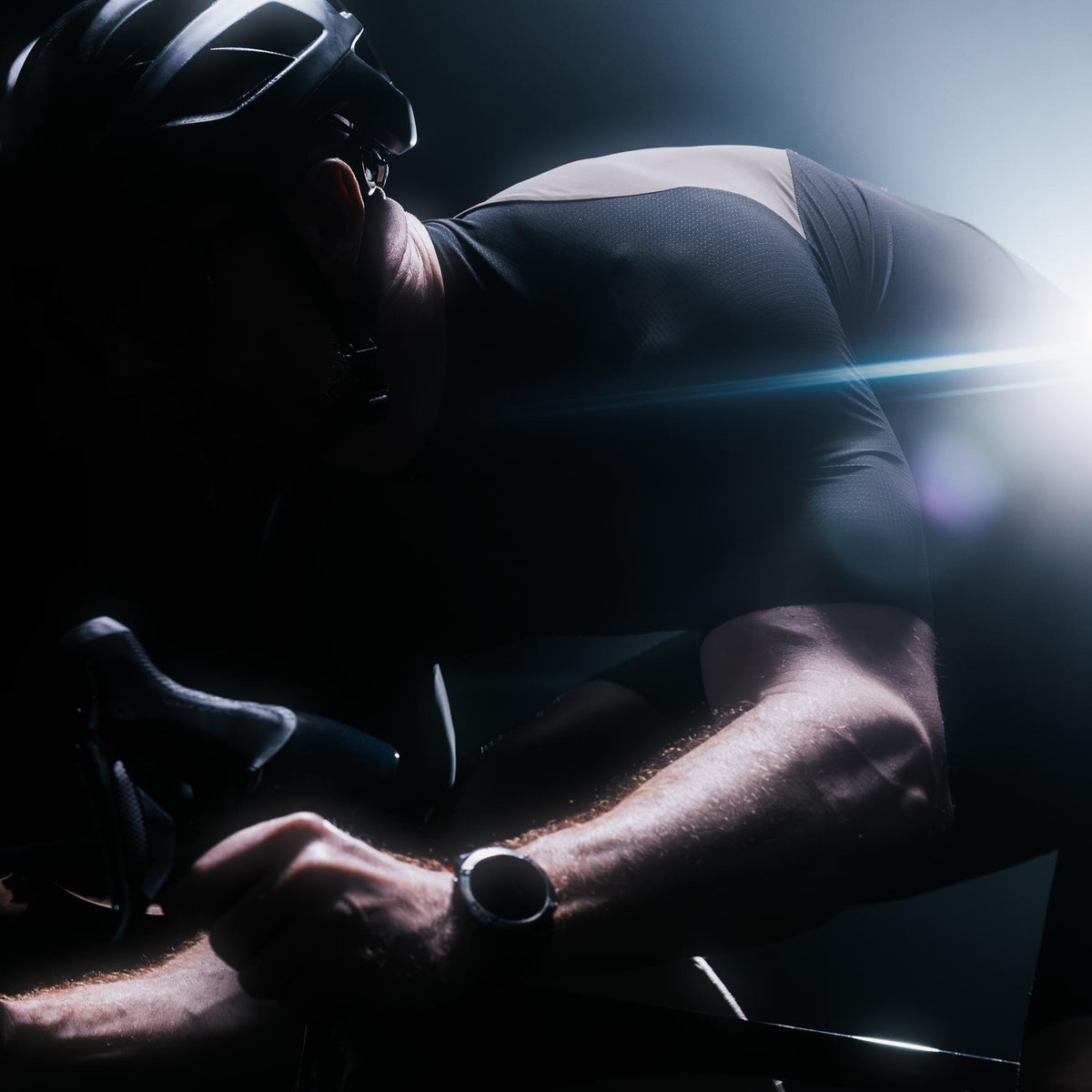 A creative studio shot of Men's Force Cadence Road Bike Jersey in Khaki (CS)