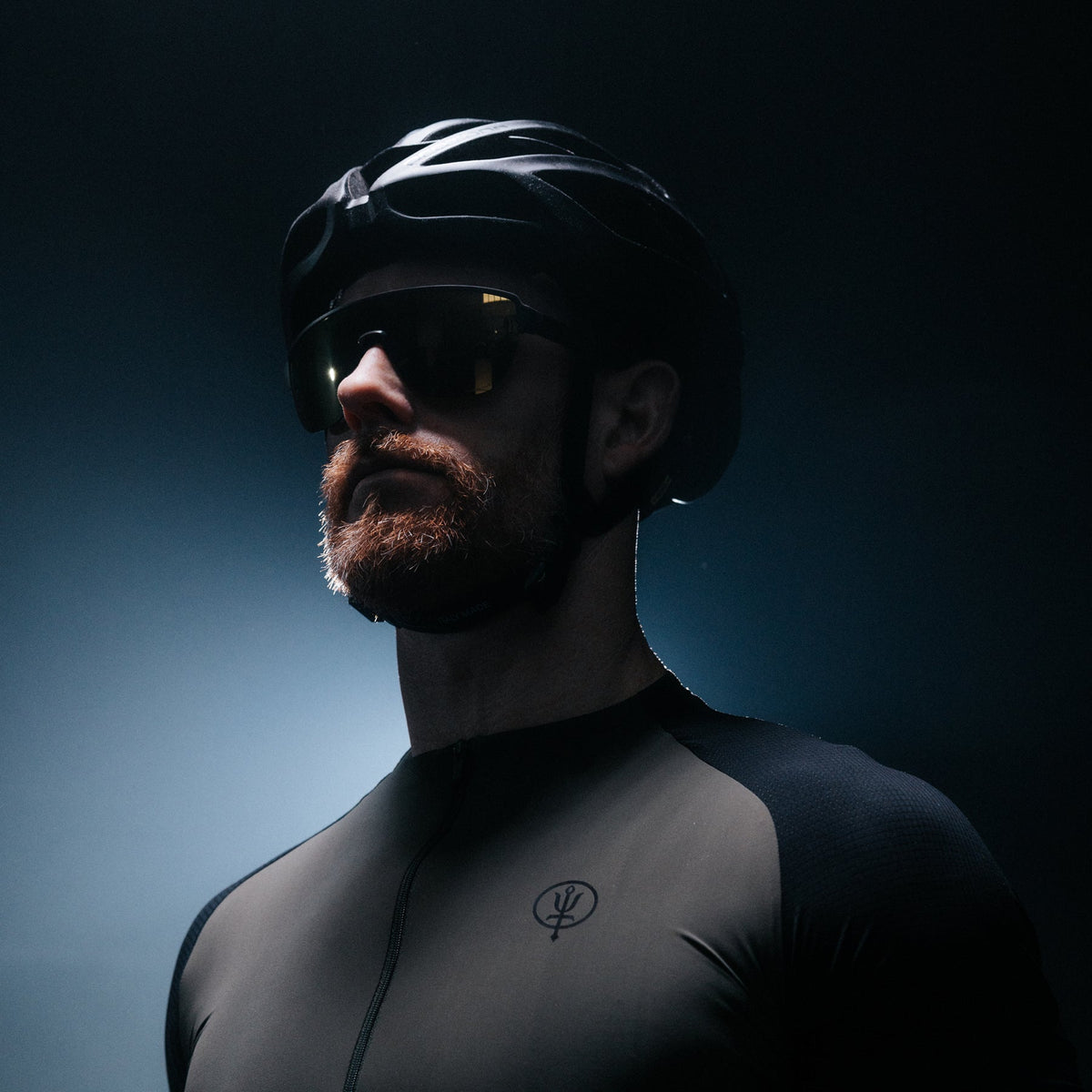 A creative studio shot of Men's Force Cadence Road Bike Jersey in Khaki (CS)
