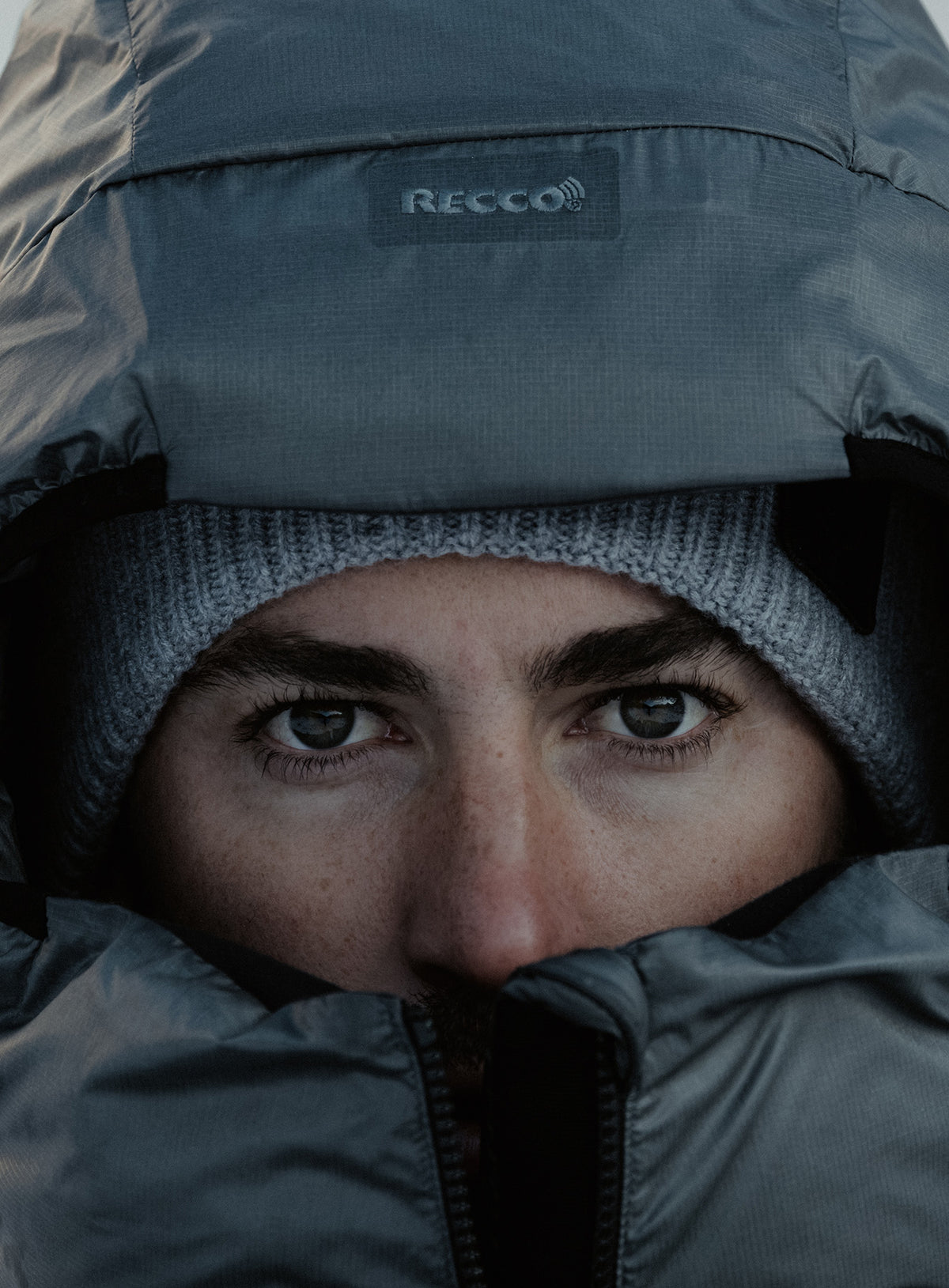 An in the field image of Breach Jacket in Antimony Grey (ITF)