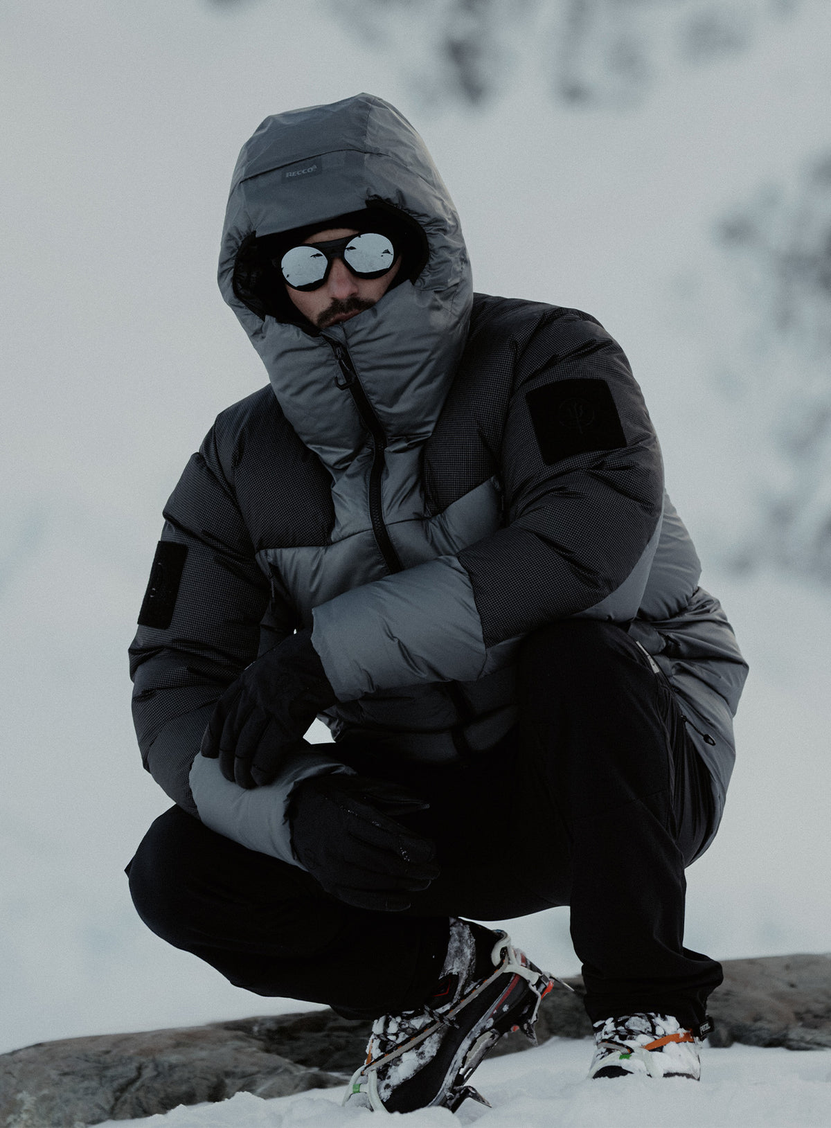 An in the field image of Breach Jacket in Antimony Grey (ITF)