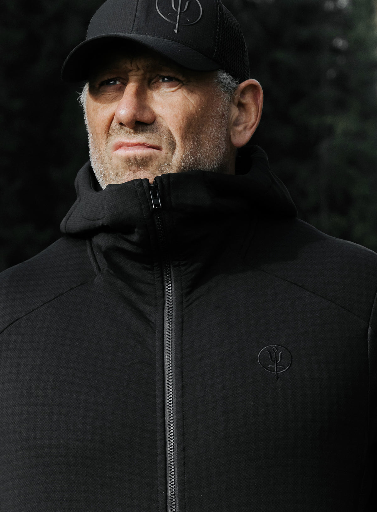 A creative studio shot of Centurion Jacket in Obsidian Black (CS)