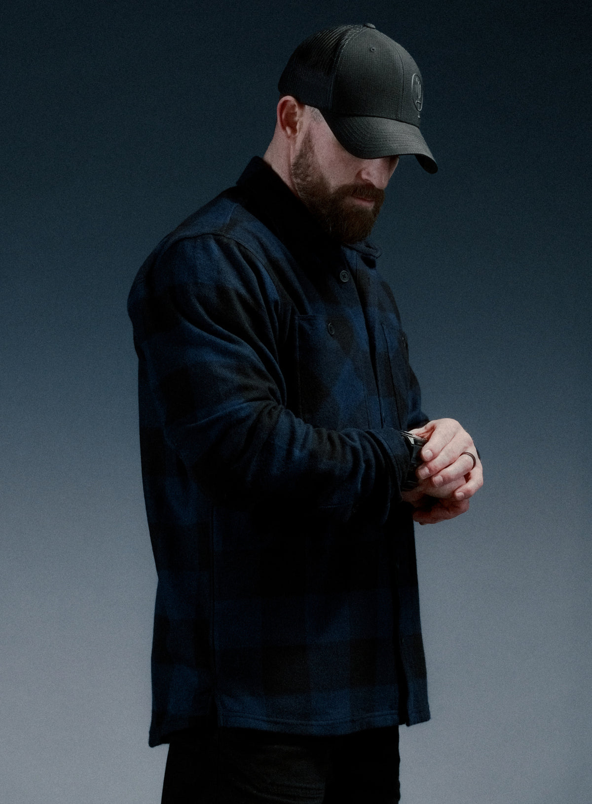 A creative studio shot of Flannel Shirt - Check in Dark Sapphire (CS)