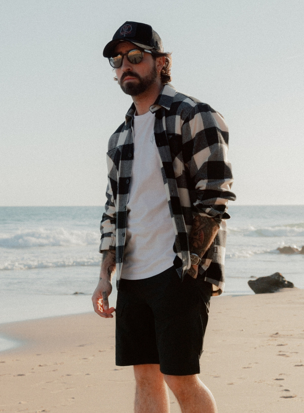 An in the field image of Flannel Shirt - Check in Obsidian Black (ITF)