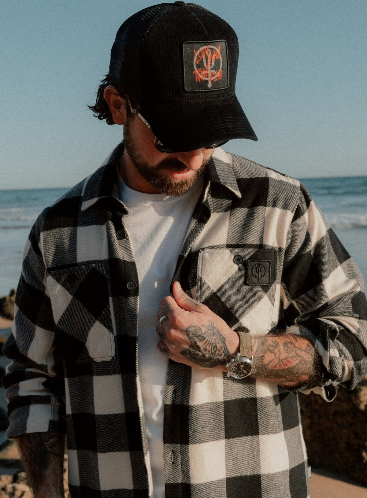 An in the field image of Flannel Shirt - Check in Obsidian Black (ITF)