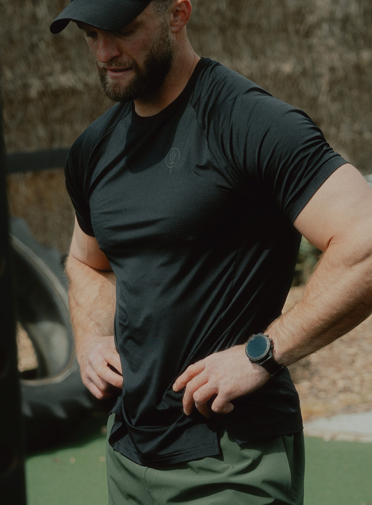 An in the field image of Force Motion T-Shirt in Obsidian Black (ITF)