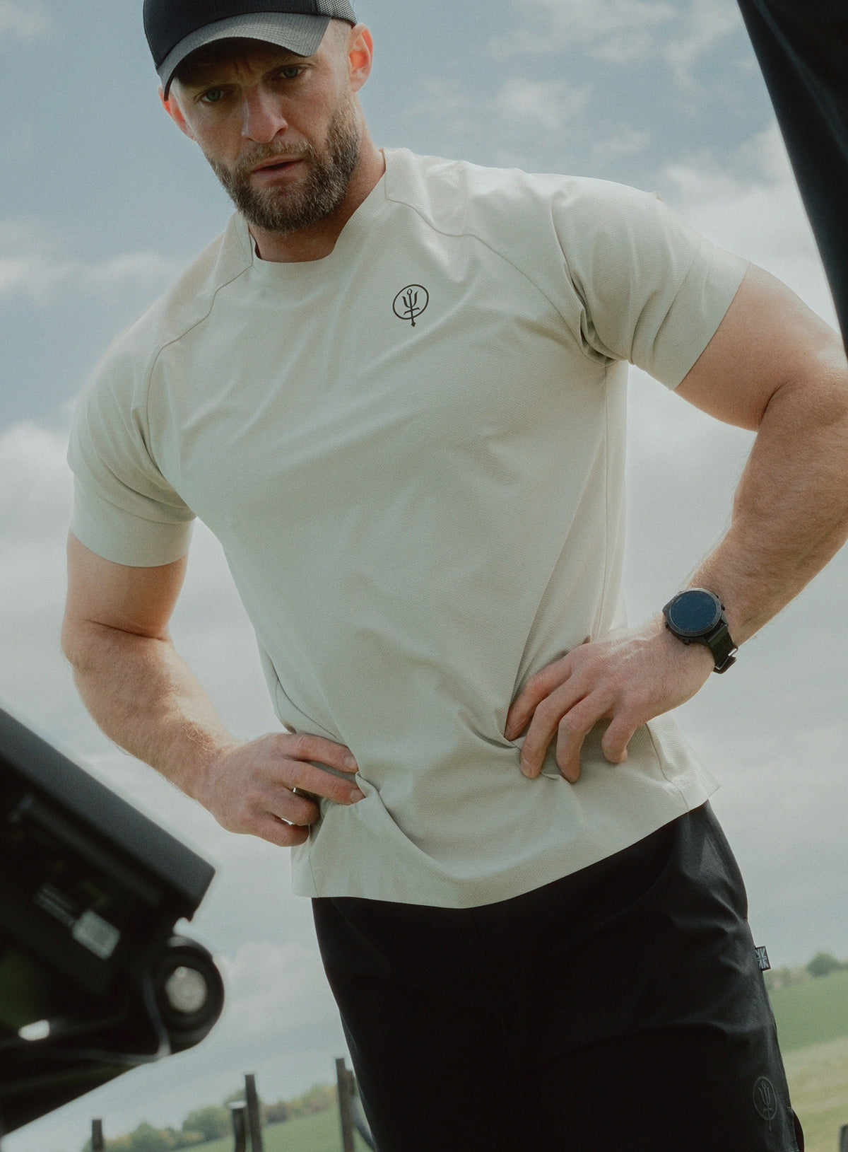 An in the field image of Force Core T-Shirt in Stone (ITF)