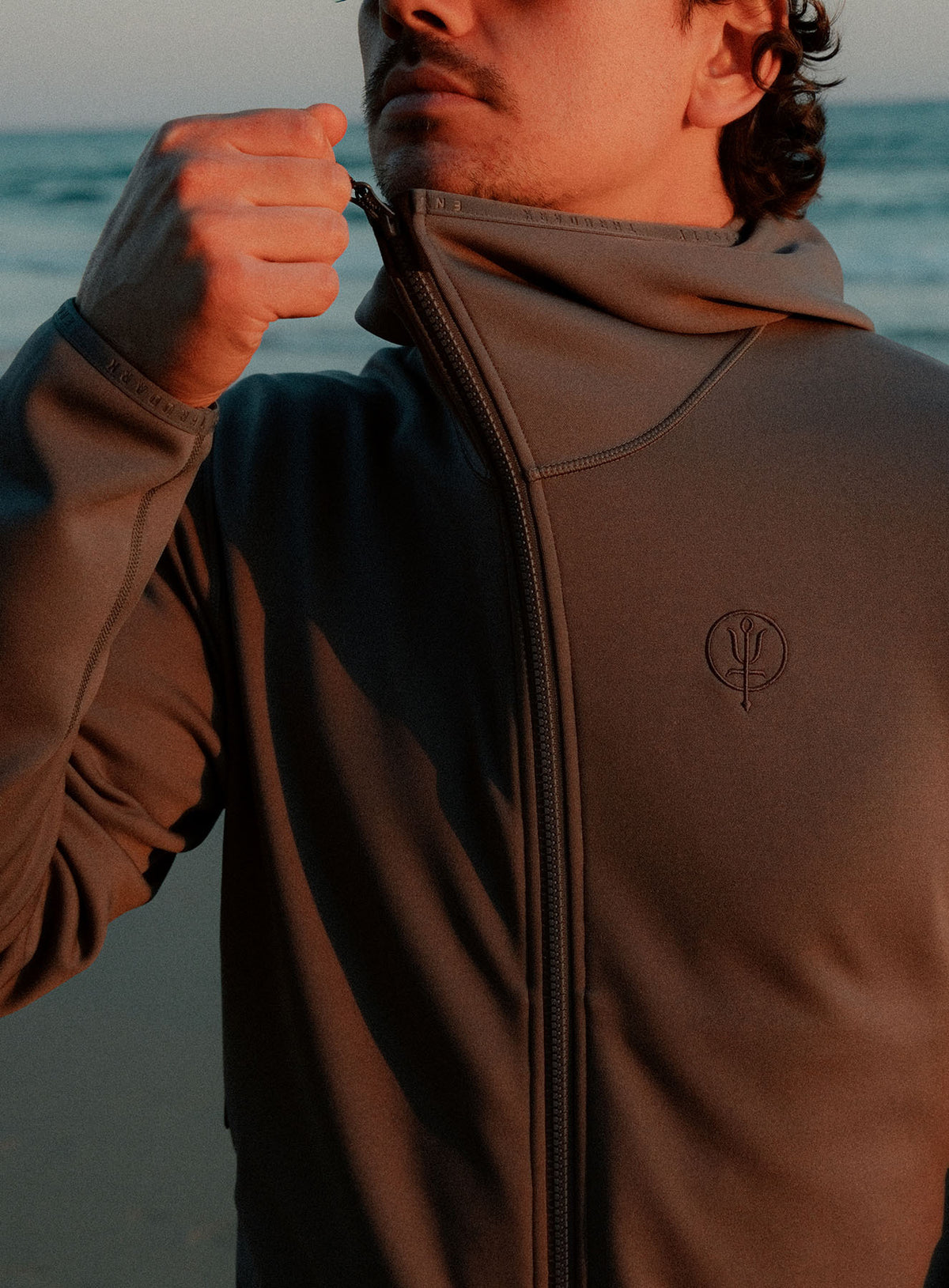 An in the field image of Forward Hoodie in Antimony Grey (ITF)