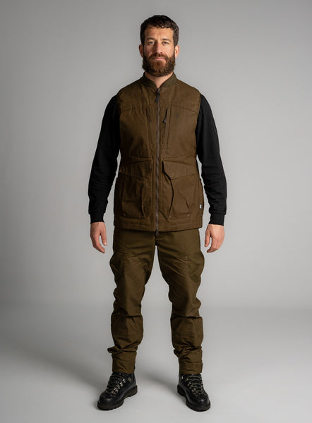 HeriTech Hinterland Gilet | Khaki Waxed Cotton Gilet | ThruDark