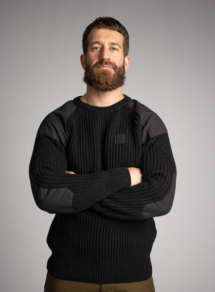 HeriTech Rib Knit Jumper | 100% Wool Black Sweater | ThruDark