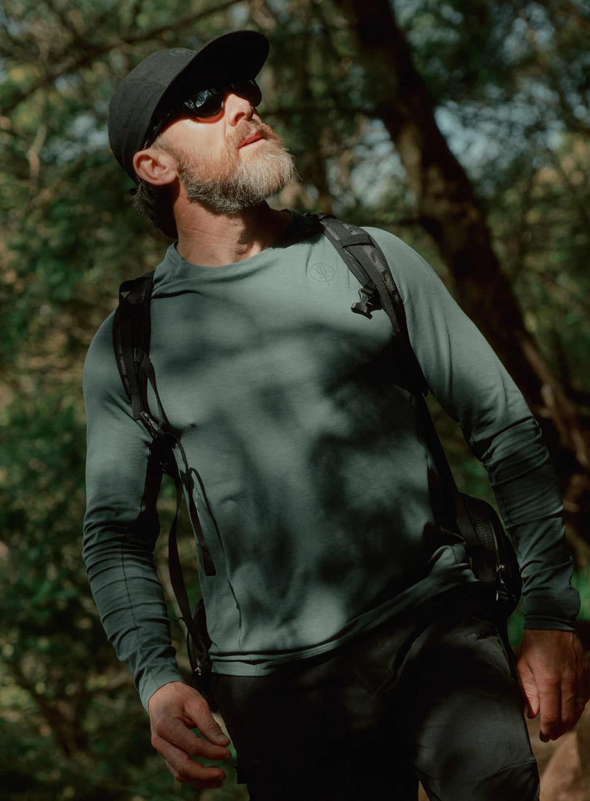 An in the field image of Oryon Delta Long Sleeve T-Shirt Lite in Steel Blue (ITF)