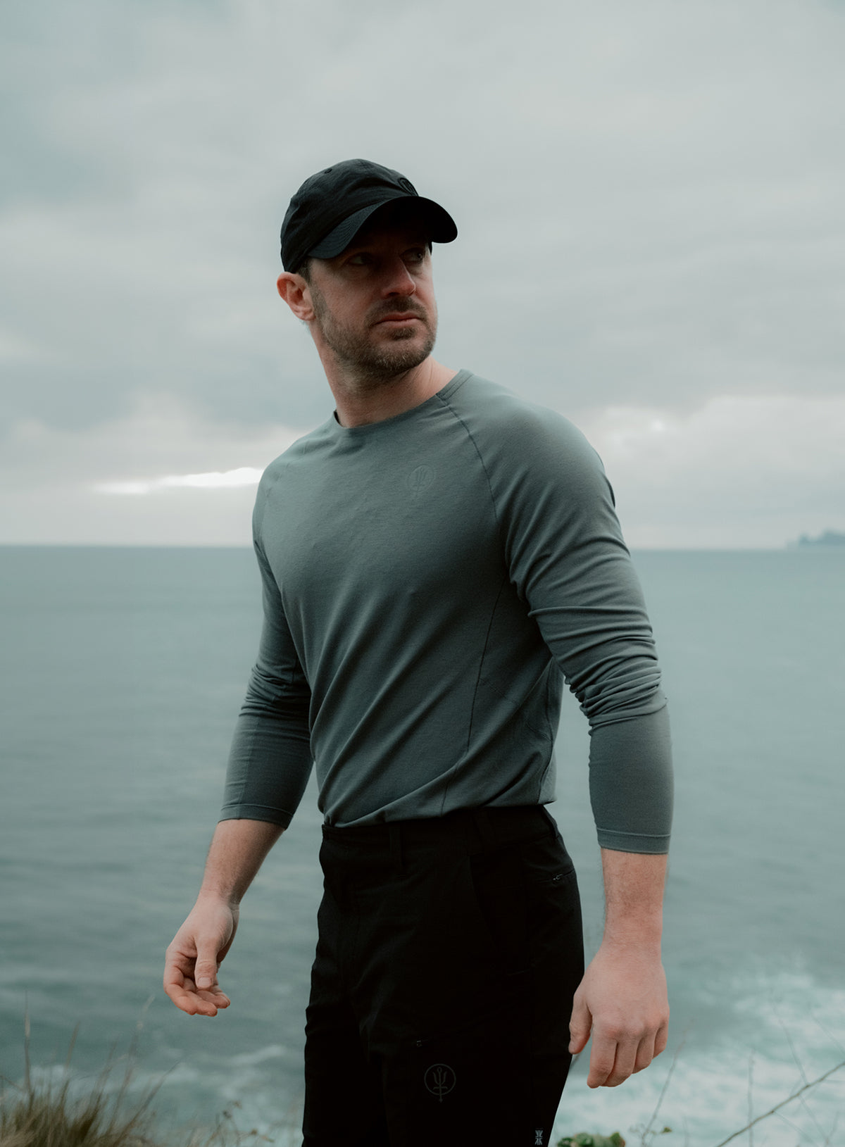An in the field image of Oryon Delta Long Sleeve T-Shirt Lite in Steel Blue (ITF)