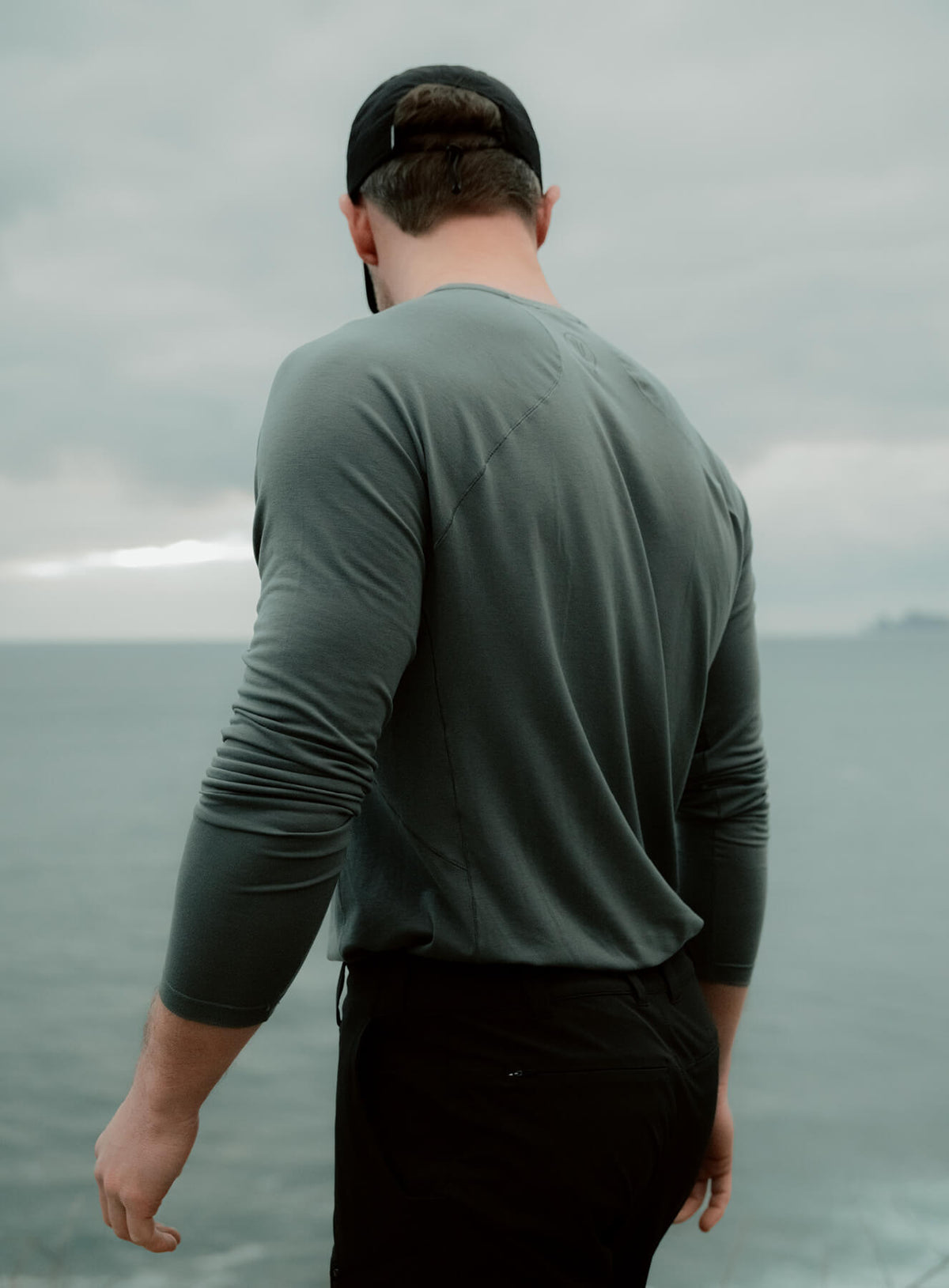 An in the field image of Oryon Delta Long Sleeve T-Shirt Lite in Steel Blue (ITF)