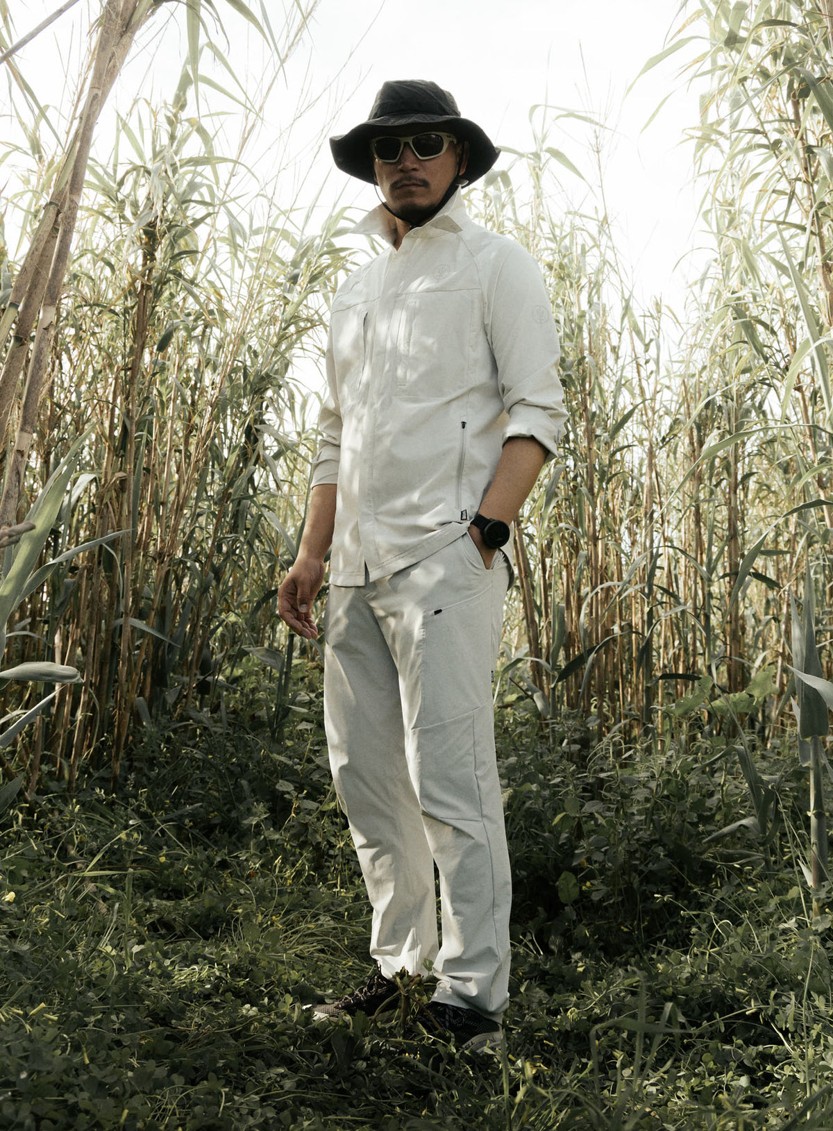 An in the field image of Oryon Trousers in Grey (ITF)