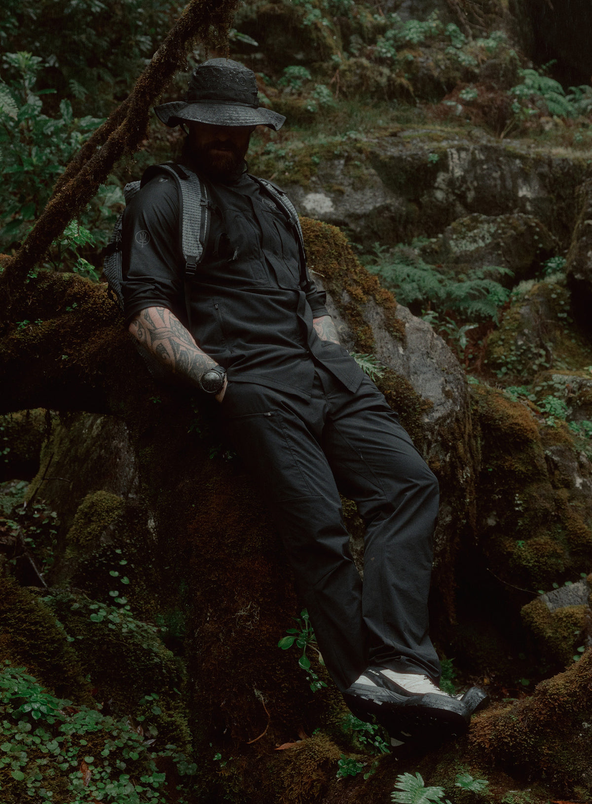 An in the field image of Oryon Trousers in Obsidian Black (ITF)