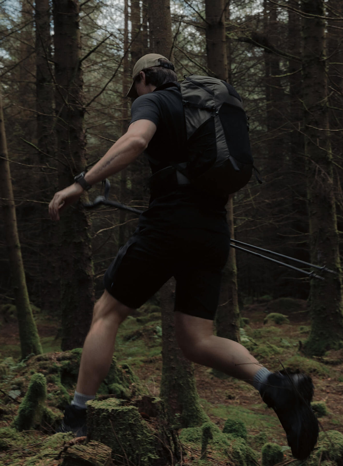 An in the field image of Pinnacle 28L Hiking Backpack in Olive Green (ITF)
